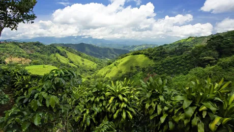 Mountains and hills with view into valley, San José, Costa Rica