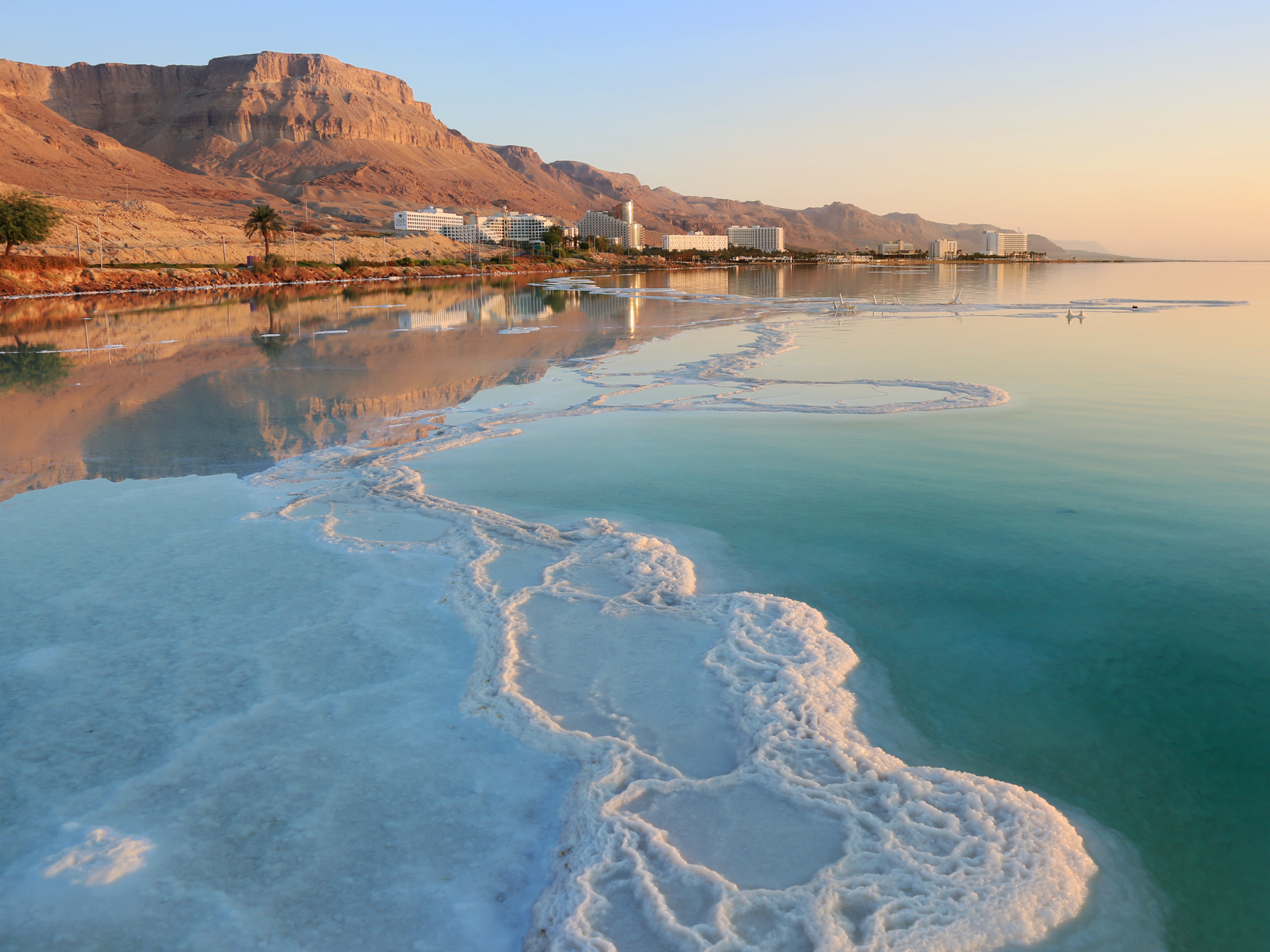 Foamy water on the shore of the Dead Sea