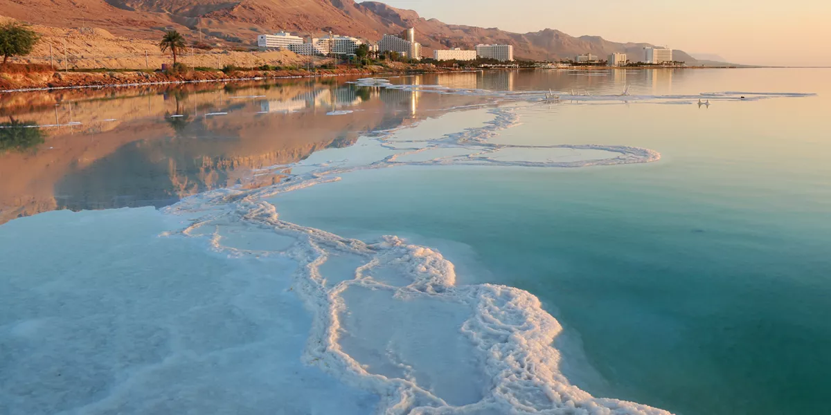 Foamy water on the shore of the Dead Sea