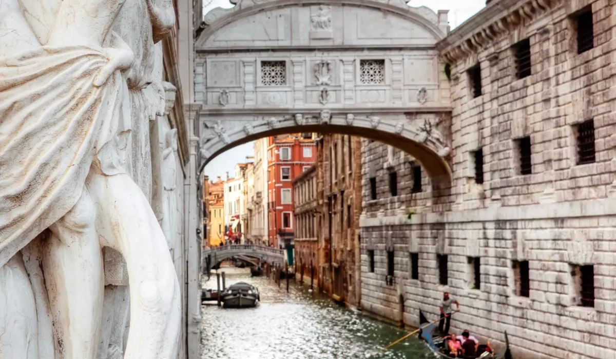 Gondolas under the bridge of Sighs, Venice, Italy
