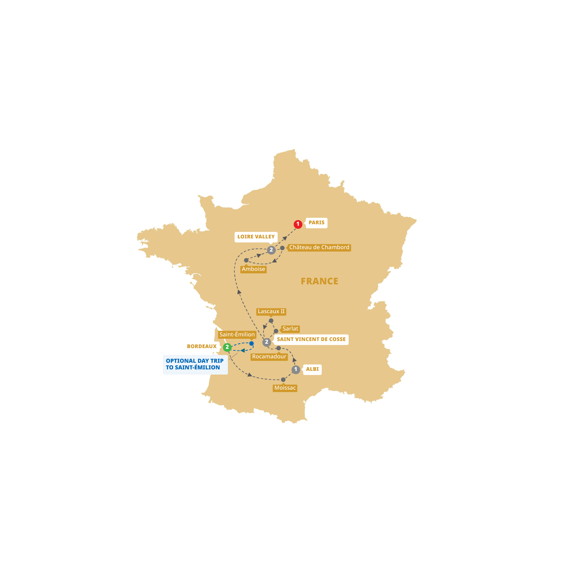 Vineyards and Valleys of France Guided Tour Map 2027