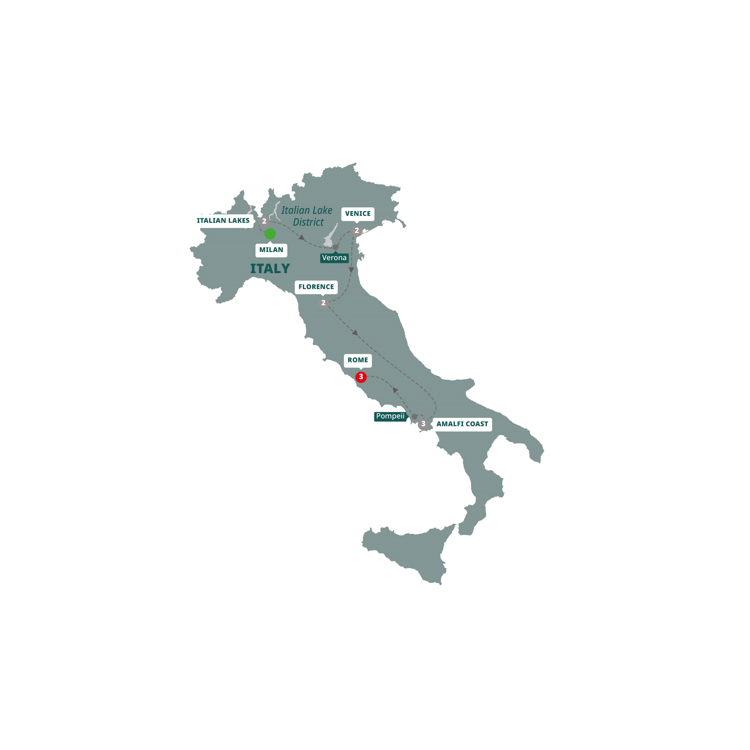 Italian Glory Guided Tour Map 2024