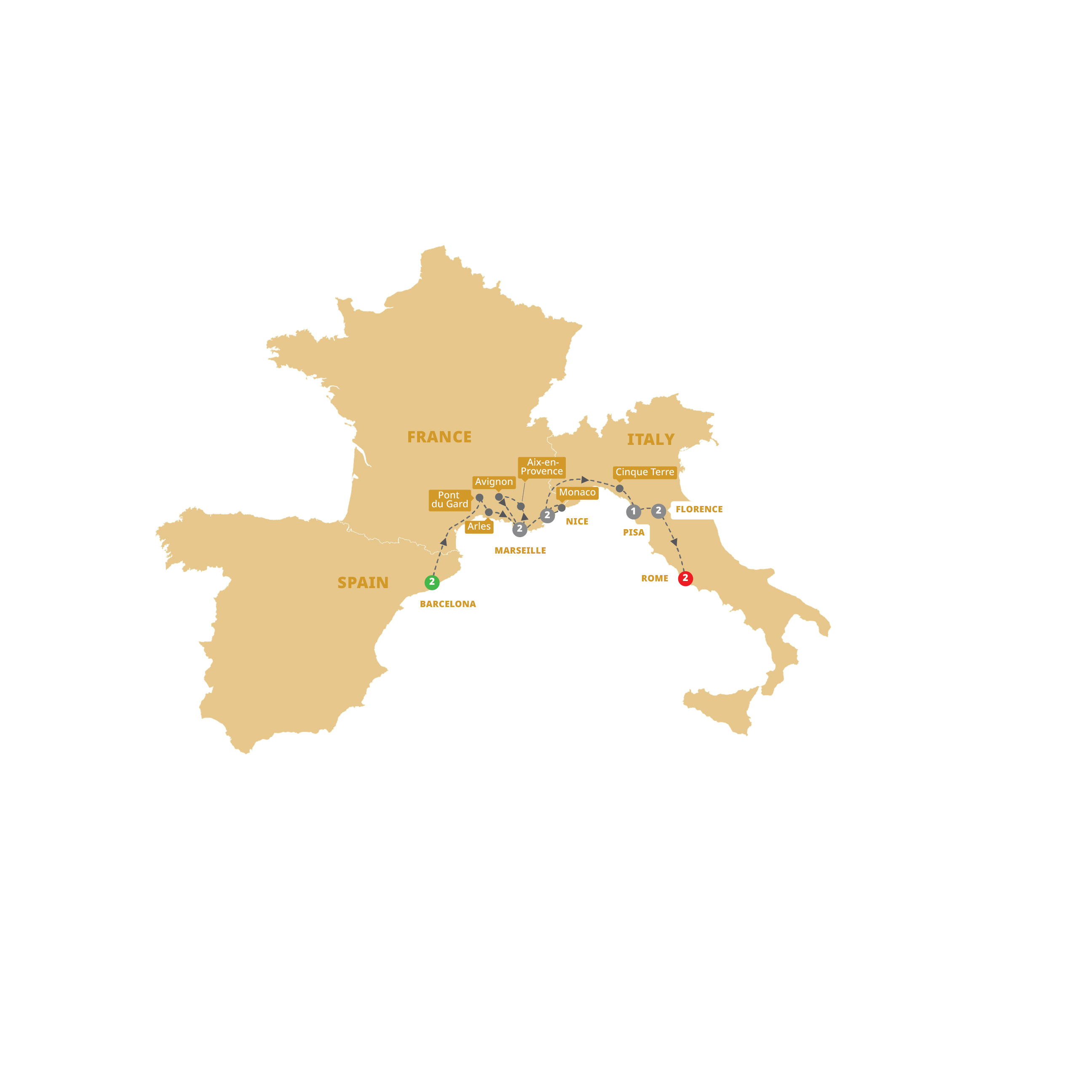 Mediterranean Highlights Guided Tour Map 2027
