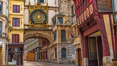 The great clock, situated on a historic street in Rouen, Normandy, France