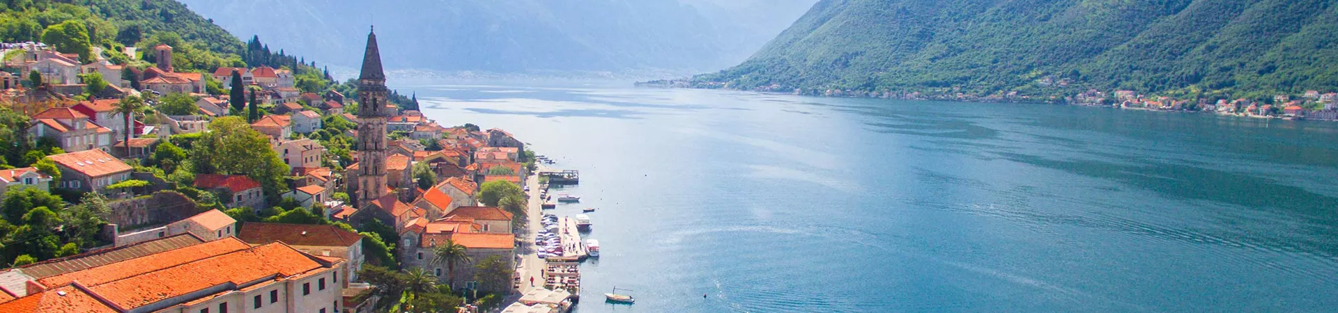 Scenic view of Perast and Kotor Bay in Montenegro
