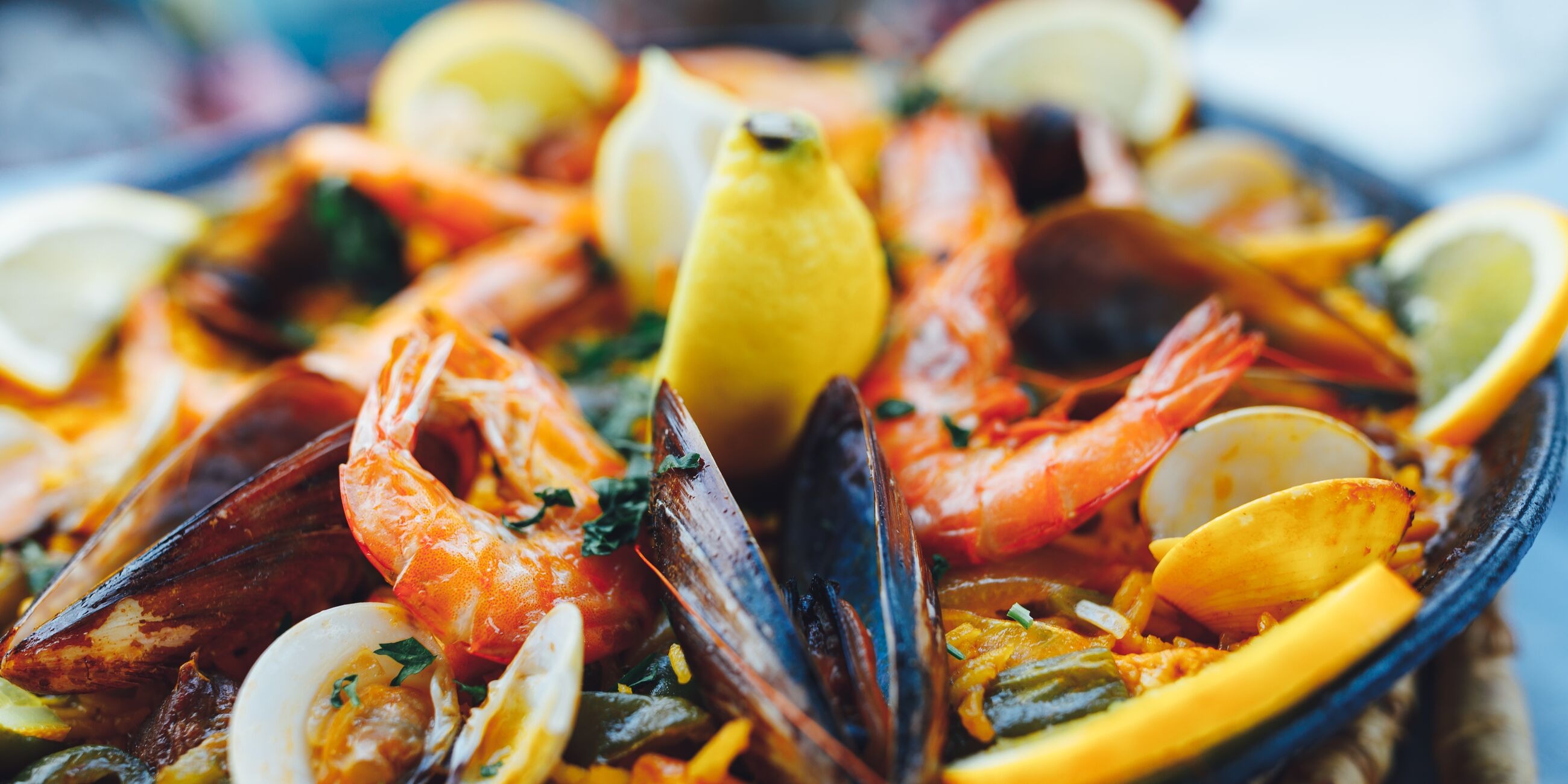 Plate of Spanish seafood, paella