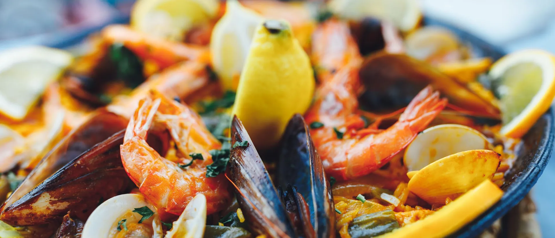 Plate of Spanish seafood, paella