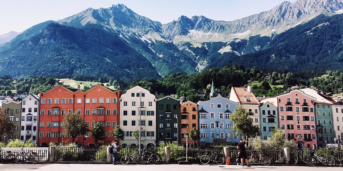 Colourful houses in Austrian alps