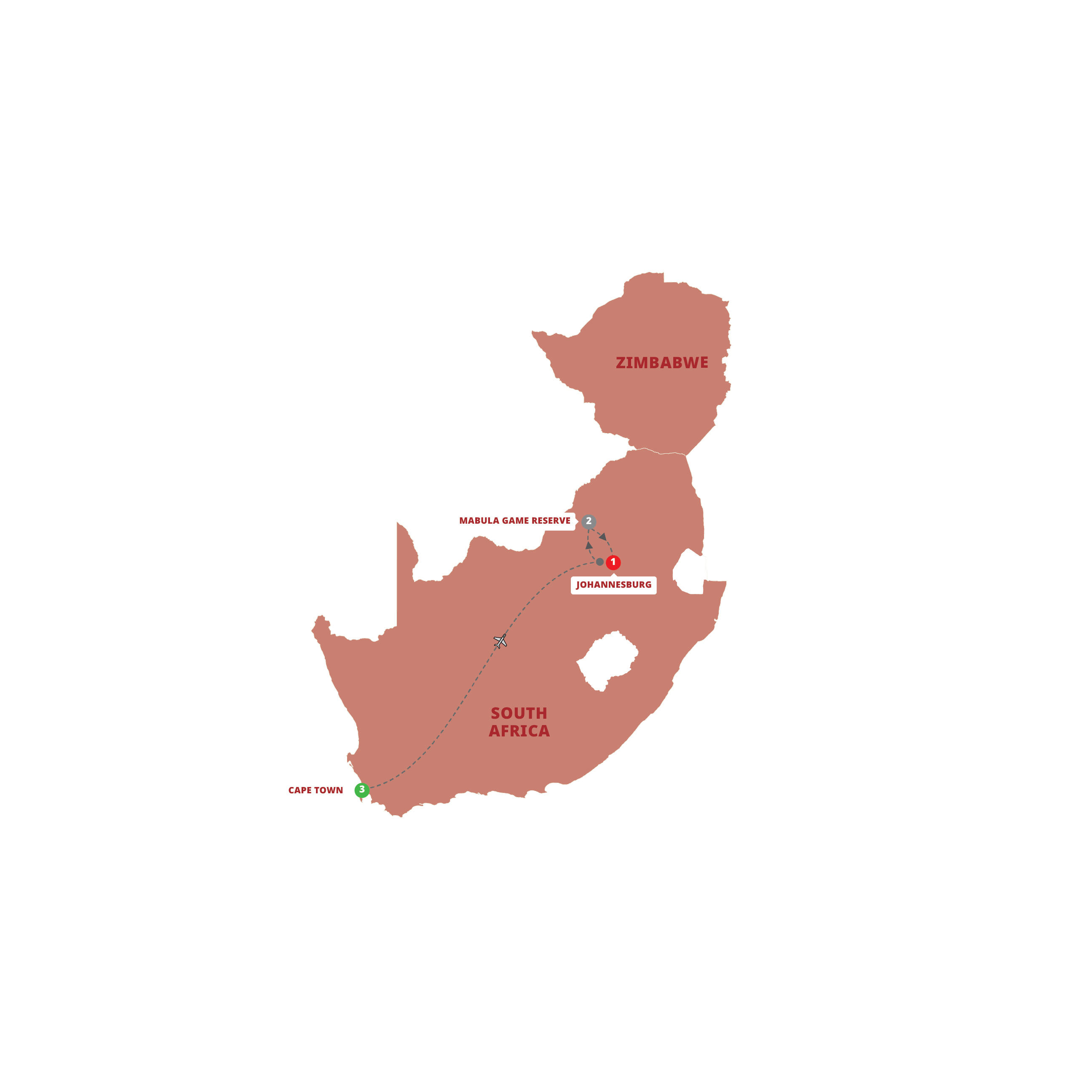 Icons of Southern Africa Guided Tour Map 2025 AFCI