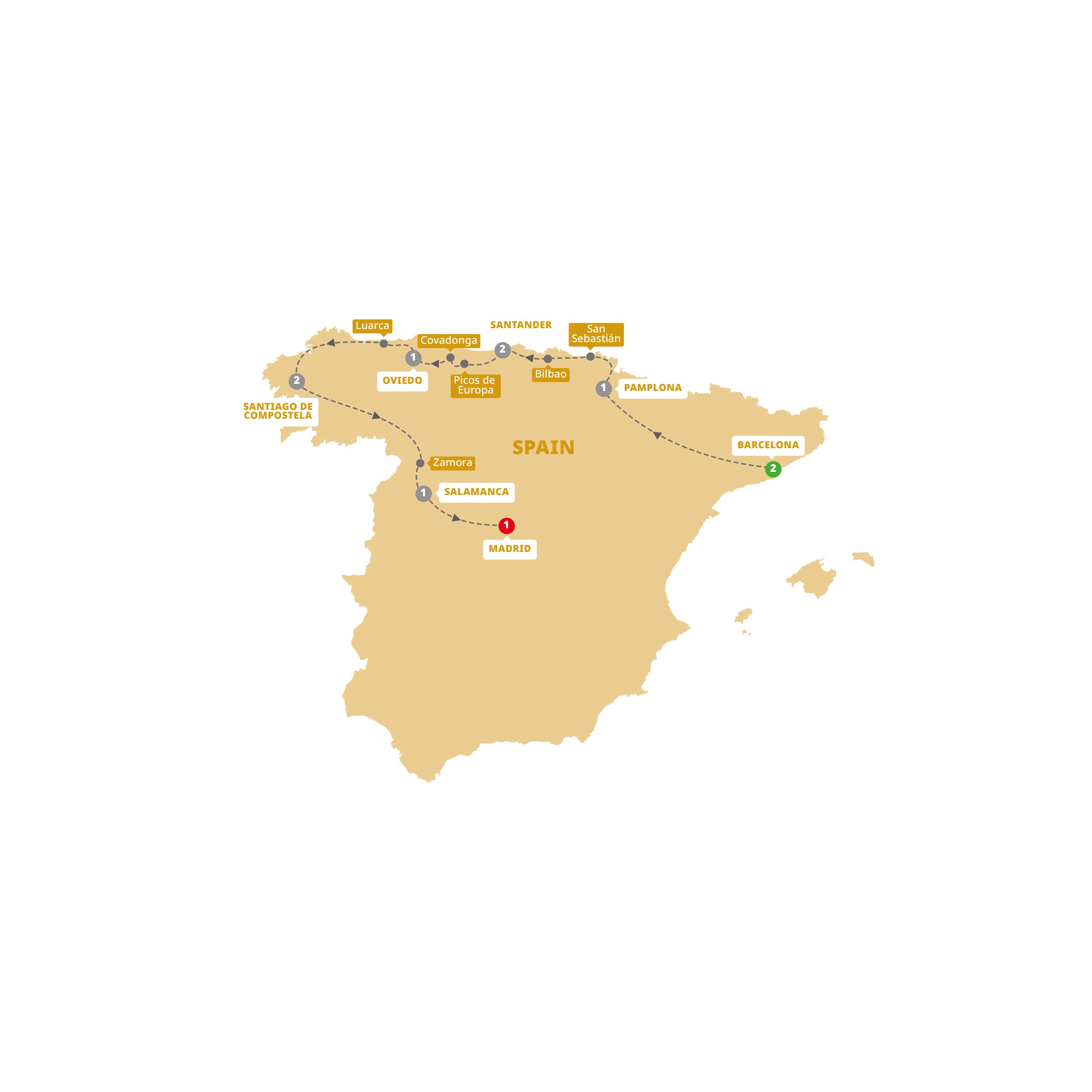 Northern Spain Guided Tour Map