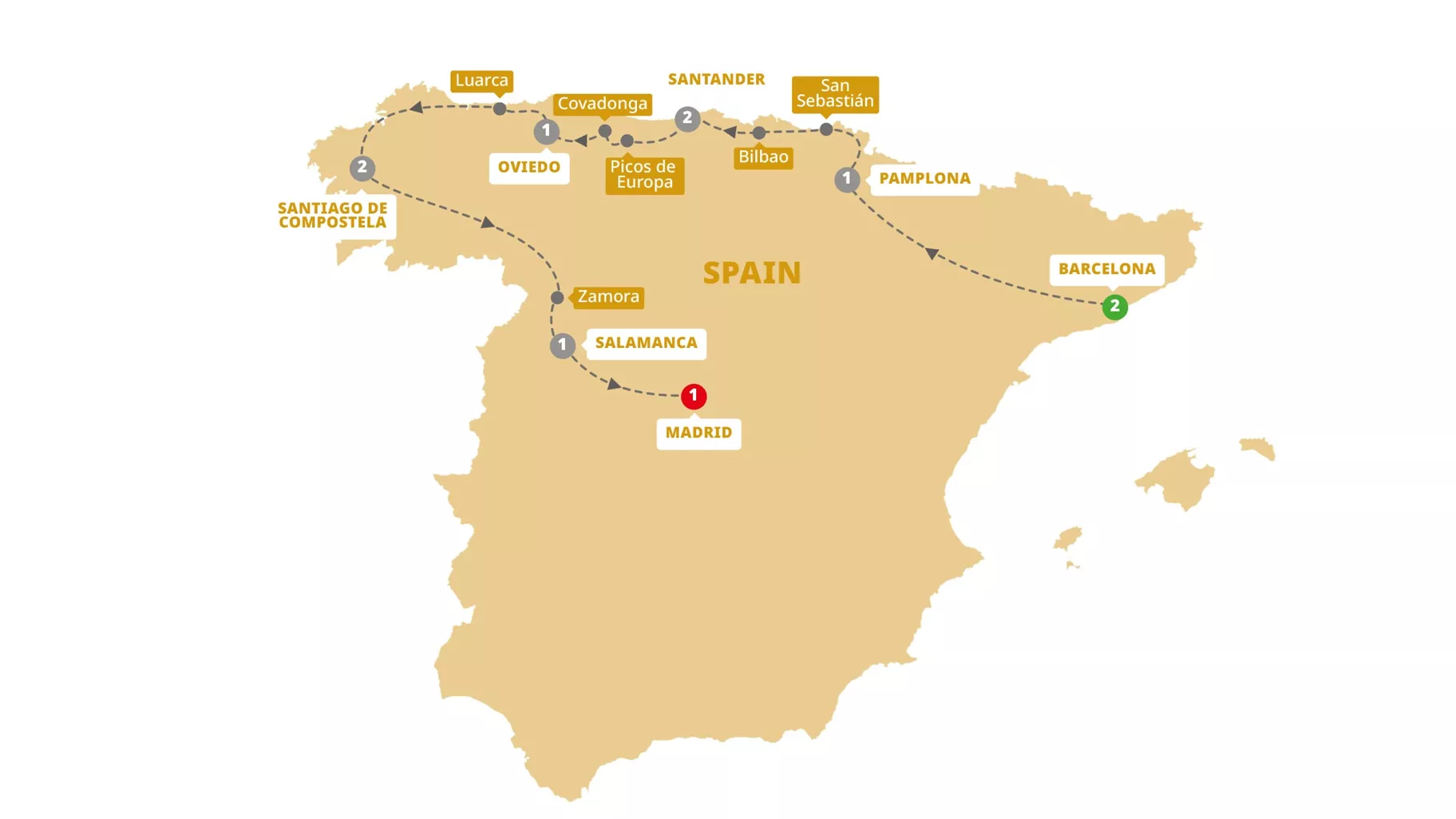 Northern Spain Guided Tour Map