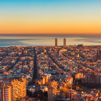 High Angle View Over Barcelona Spain At Sunset 1161610632