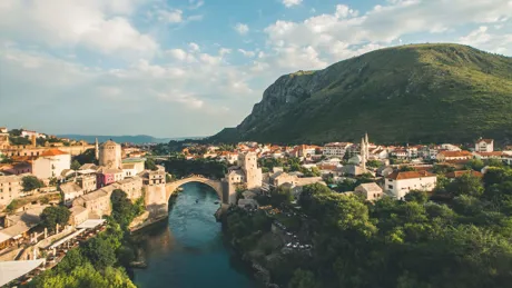 View of Mostar Bridge in Bosnia Herzegovina