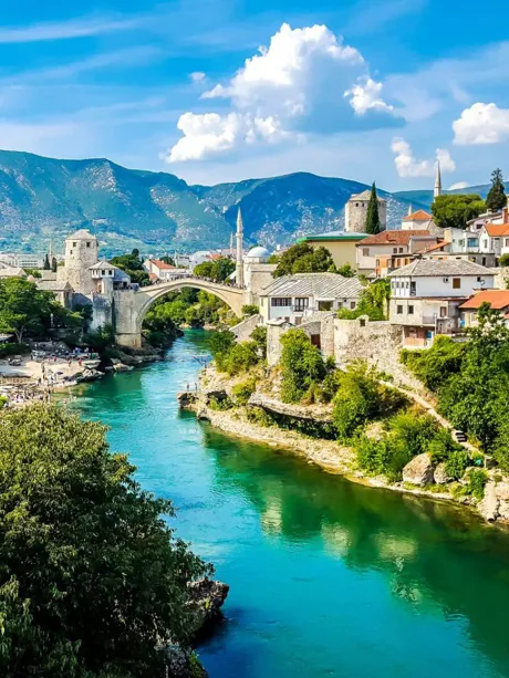 Mostar Old Bridge over River Neretva in Bosnia and Herzegovina