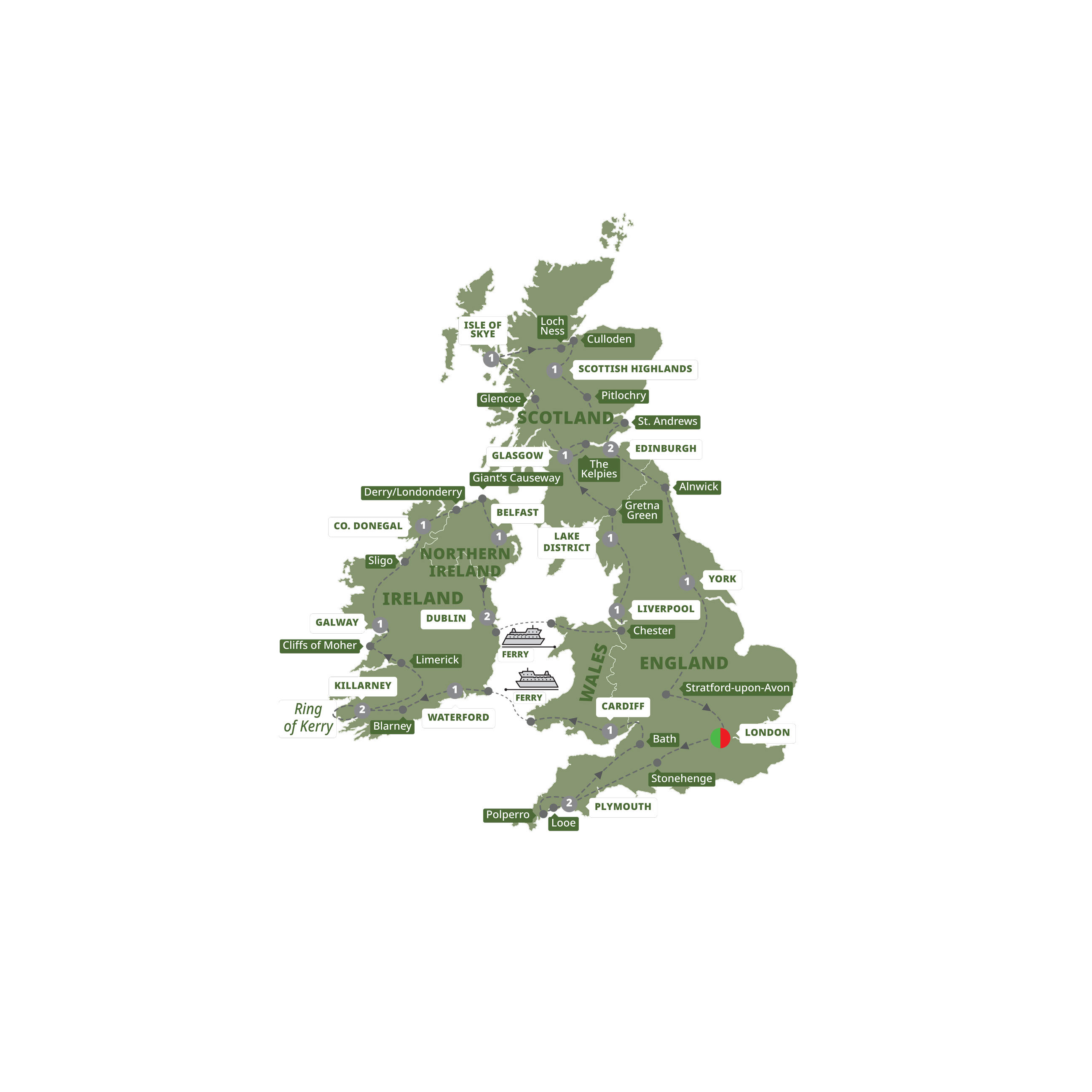 Britain Ireland Grandeur Guided Tour Map 2026