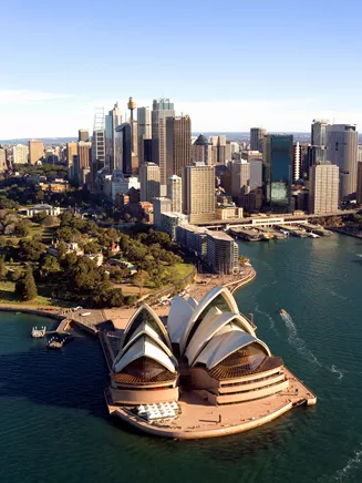 Aerial View of Sydney Opera house and Harbour in New South Wales, Australia
