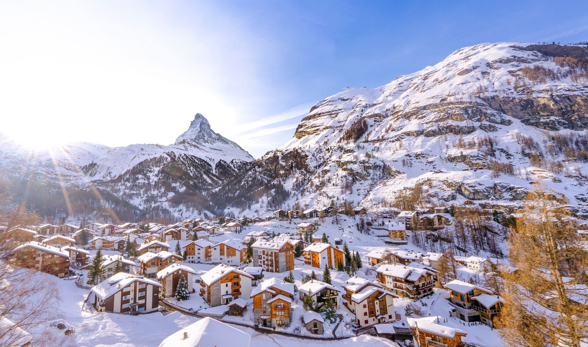 Scenic View Of Snowcapped Mountains Against Sky Zermatt Switzerland