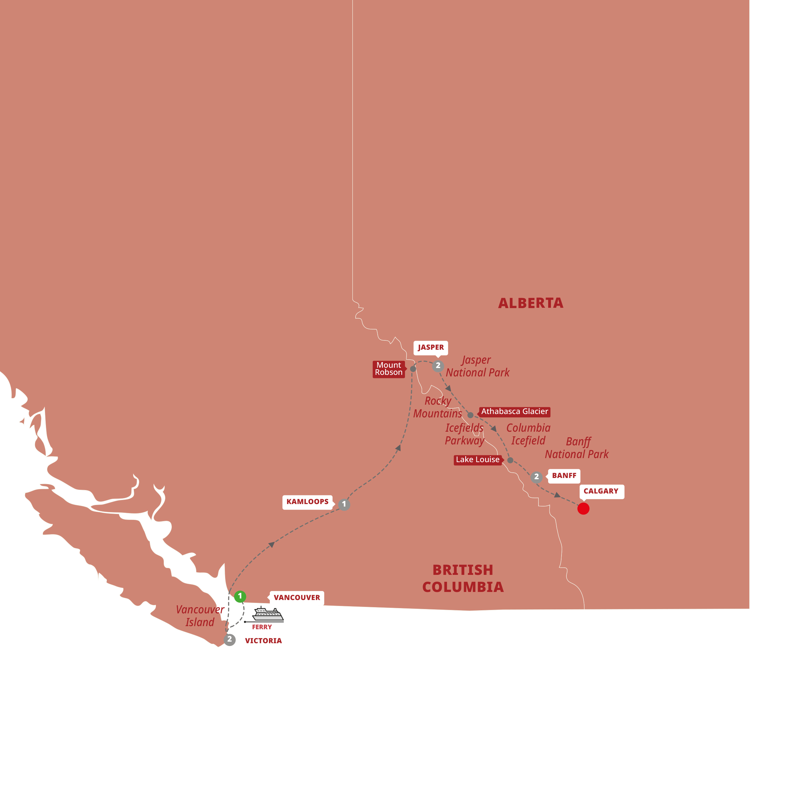 Spectacular Canadian Rockies Guided Tour Map 2024