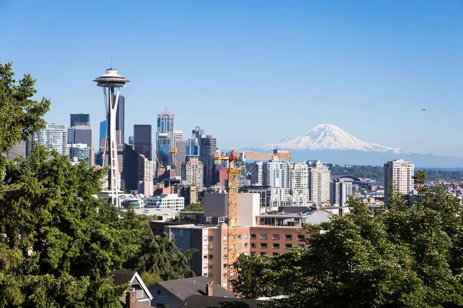 Famous View of Seattle's skyline with the Space Needle and Mount Rainier in the background