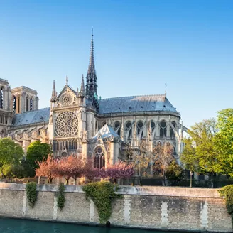 Notre Dame Cathedral on a bright spring afternoon in Paris, France