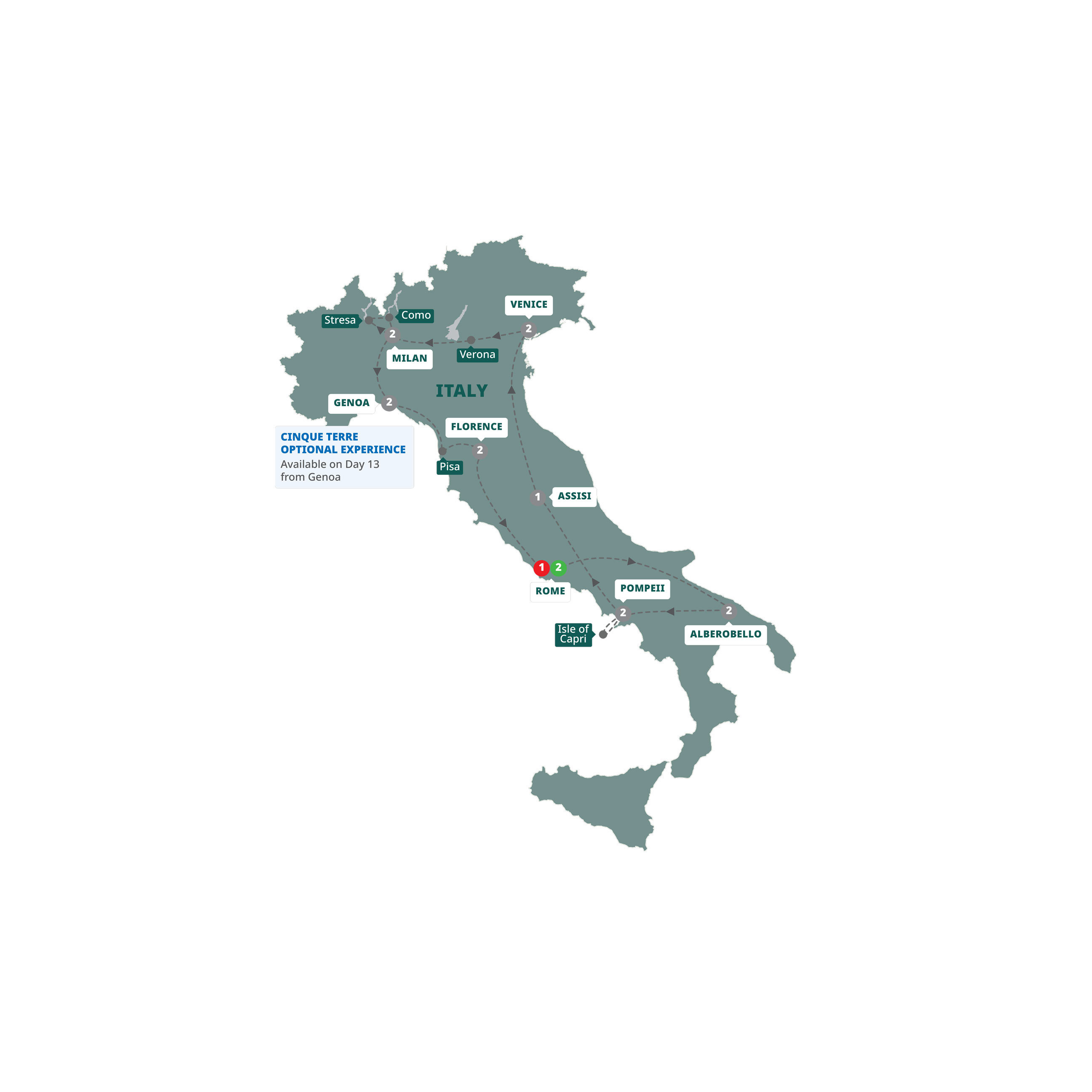 Grand Italian Experience Guided Tour Map 2026