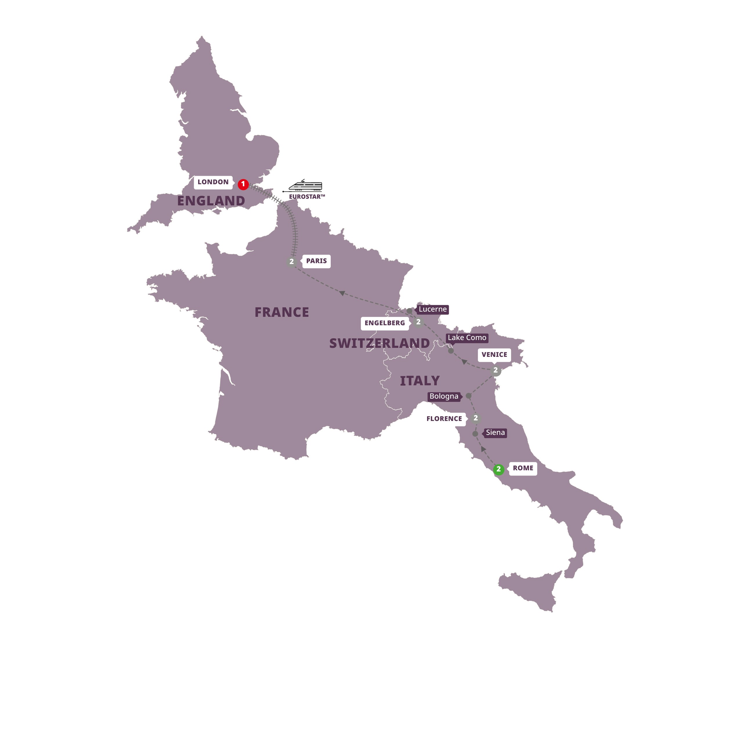 European Wonderland Eurostar Option Guided Tour Map