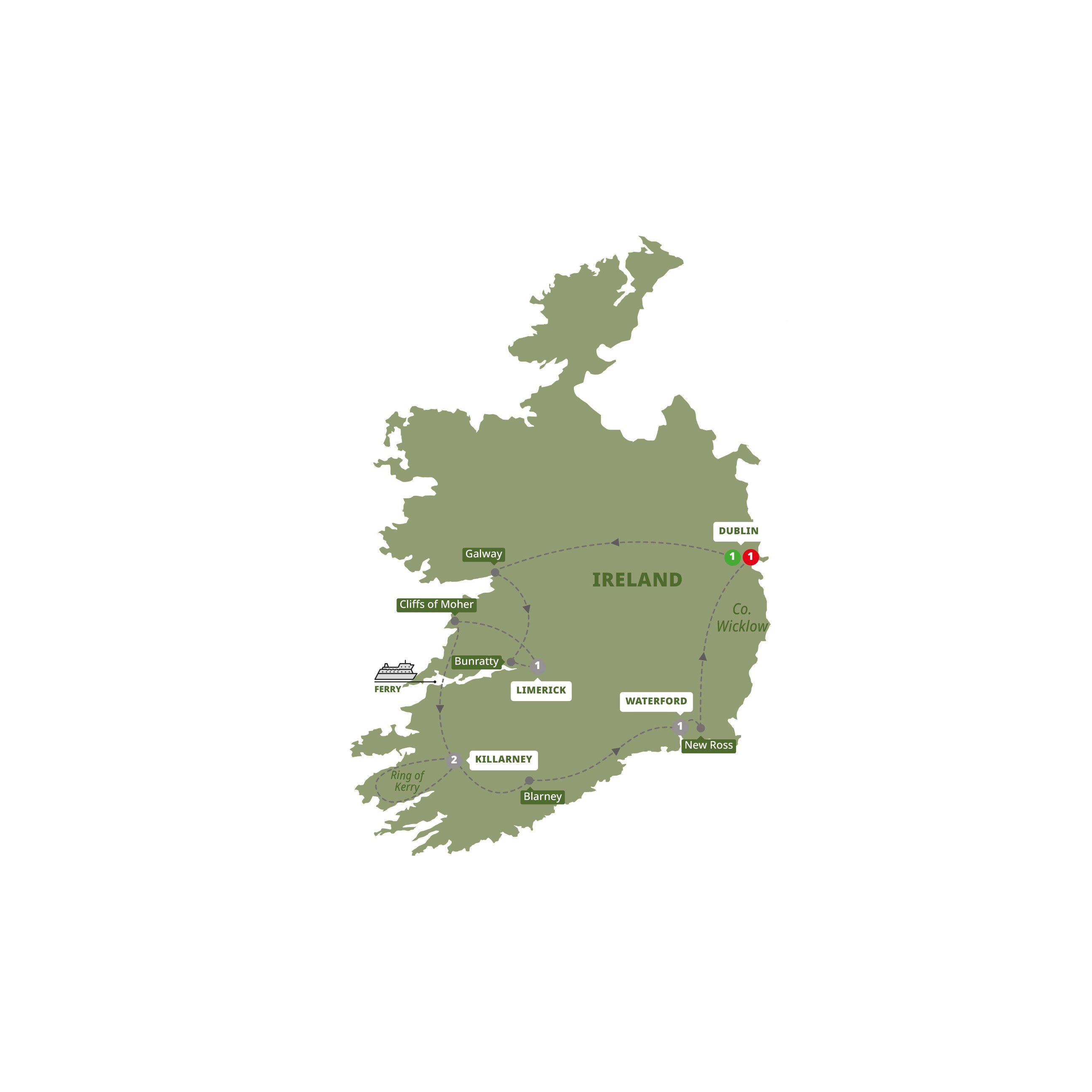 Irish Highlights Guided Tour Map
