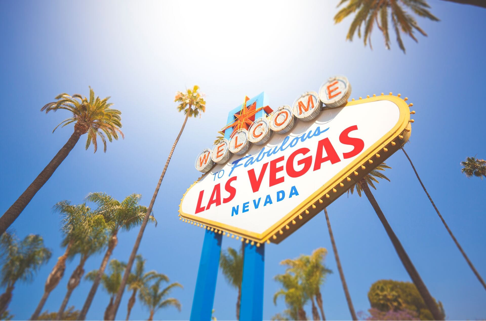 Welcome To Las Vegas sign and palms