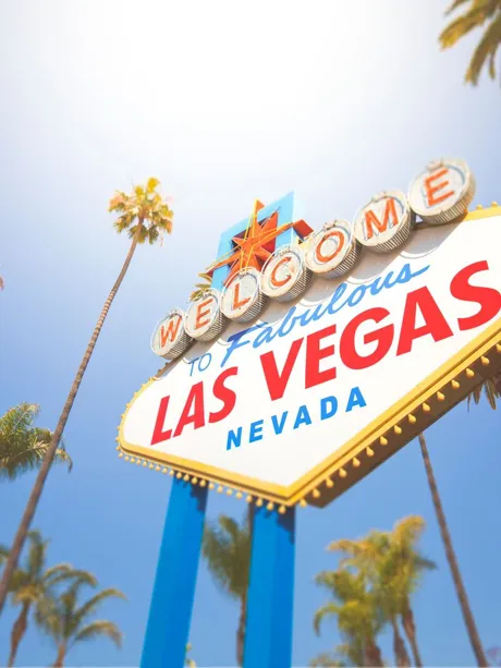 Welcome To Las Vegas sign and palms
