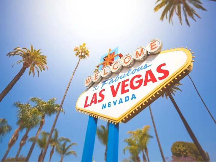 Welcome To Las Vegas sign and palms