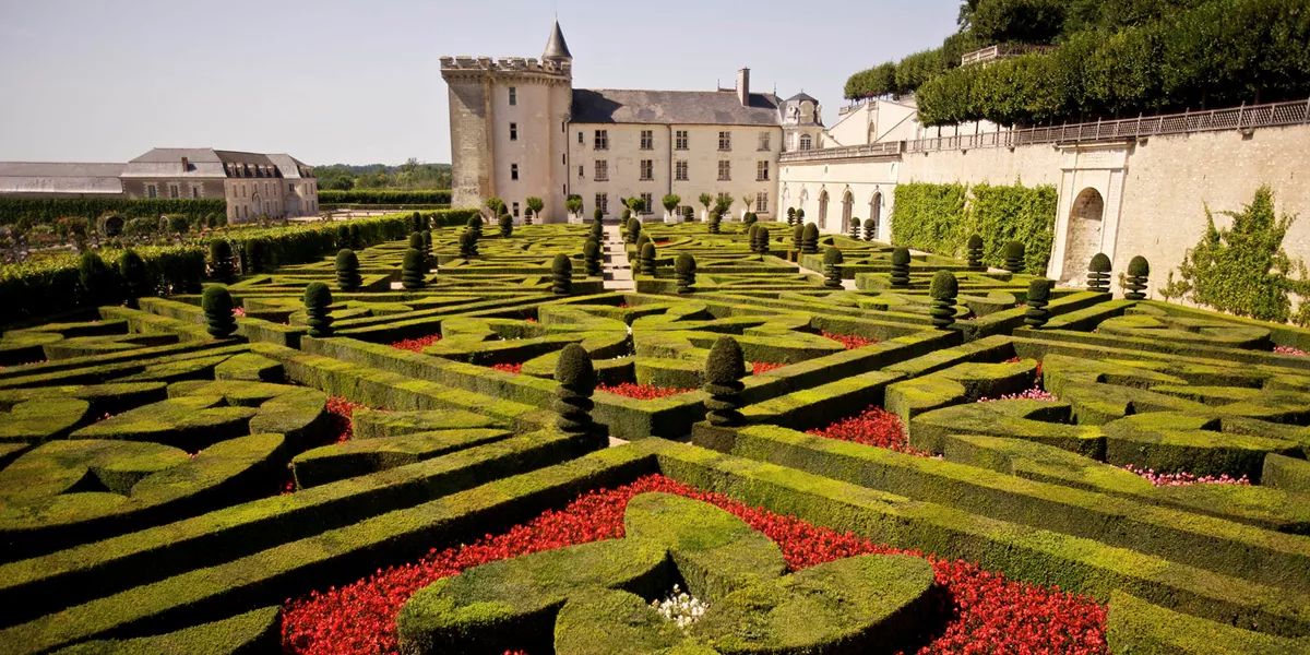 Hedge maze in gardens surrounding Villandry Castle in France