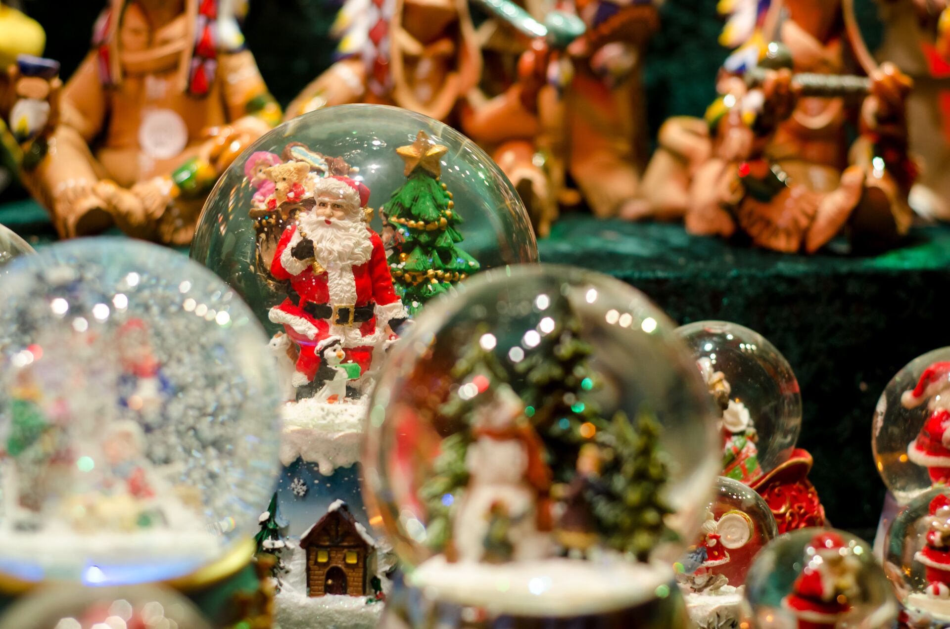 Close up of a Christmas Snow Globe Toy in a Christmas Market