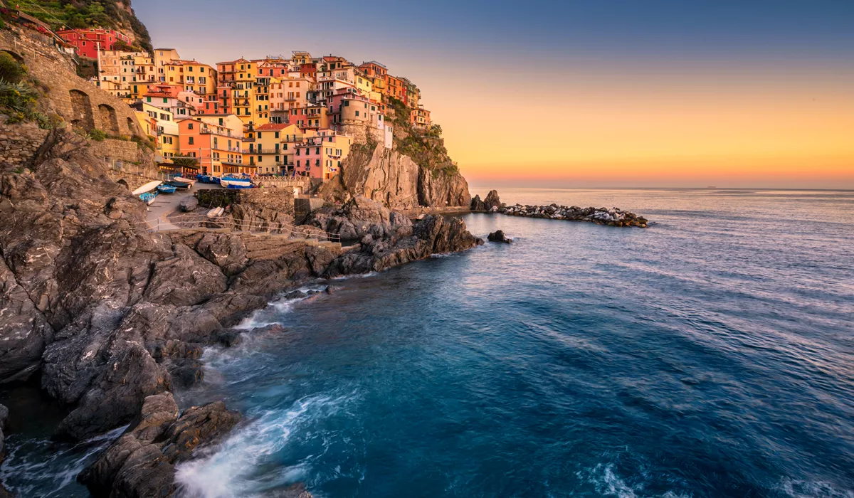 Manarola Cinque Terre Italian Riviera Liguria amazing beautiful view at twilight