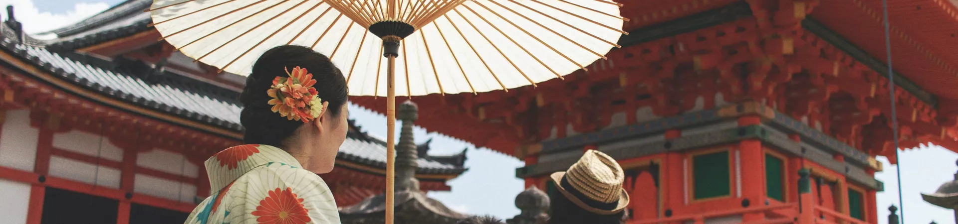 People visiting Kiyomizu-dera temples in Kyoto, Japan