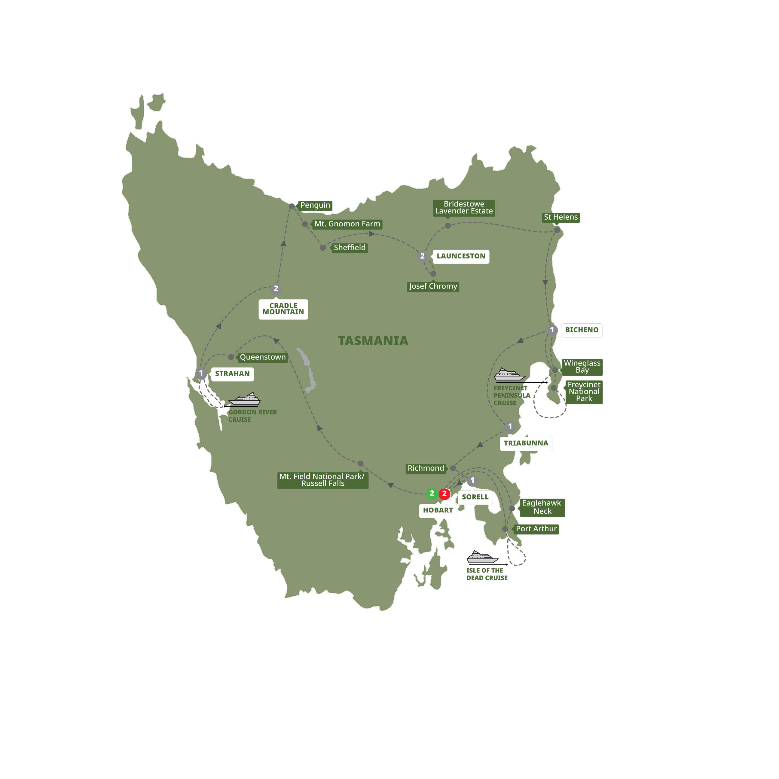 Perfect Tasmania Guided Tour Map 2025