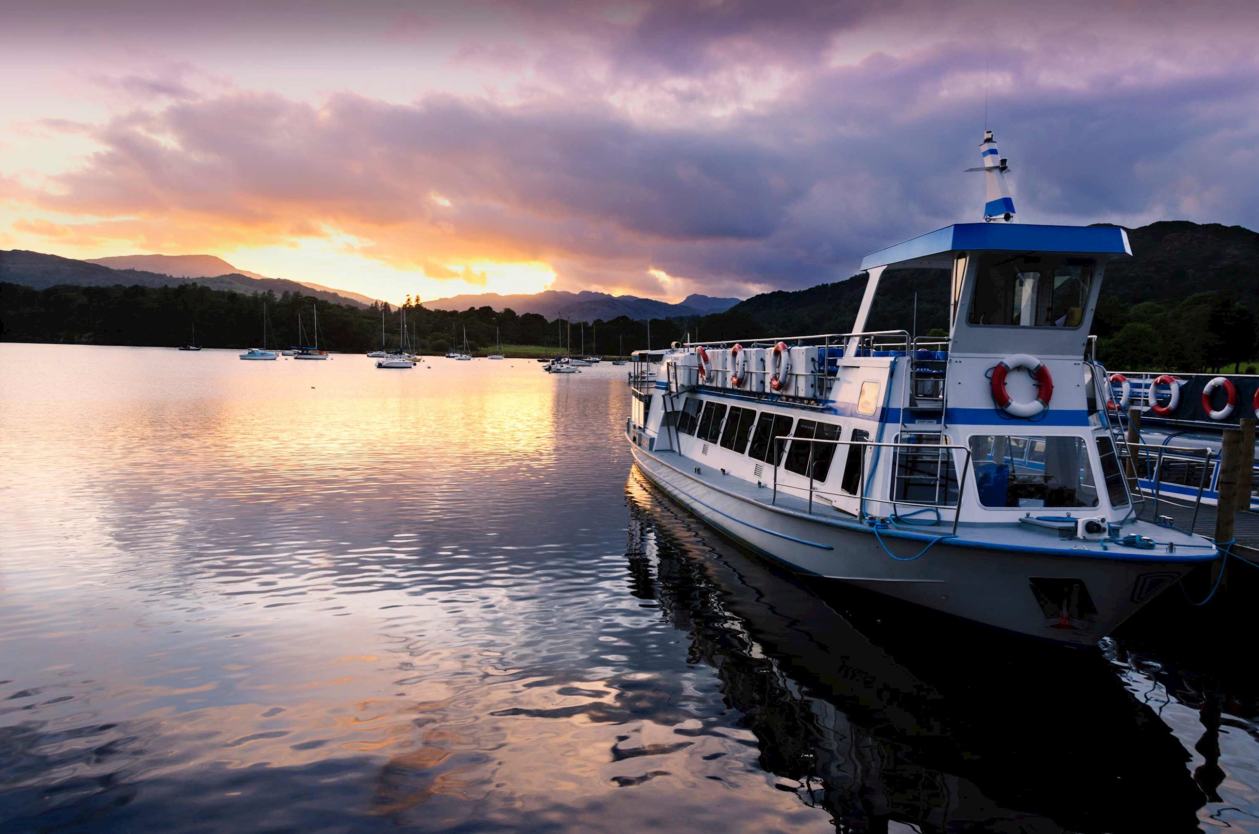 Boat docked on Lake Windermere, England