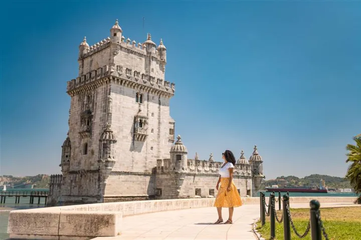 Woman At Tower Of Belem Lisbon Portugal