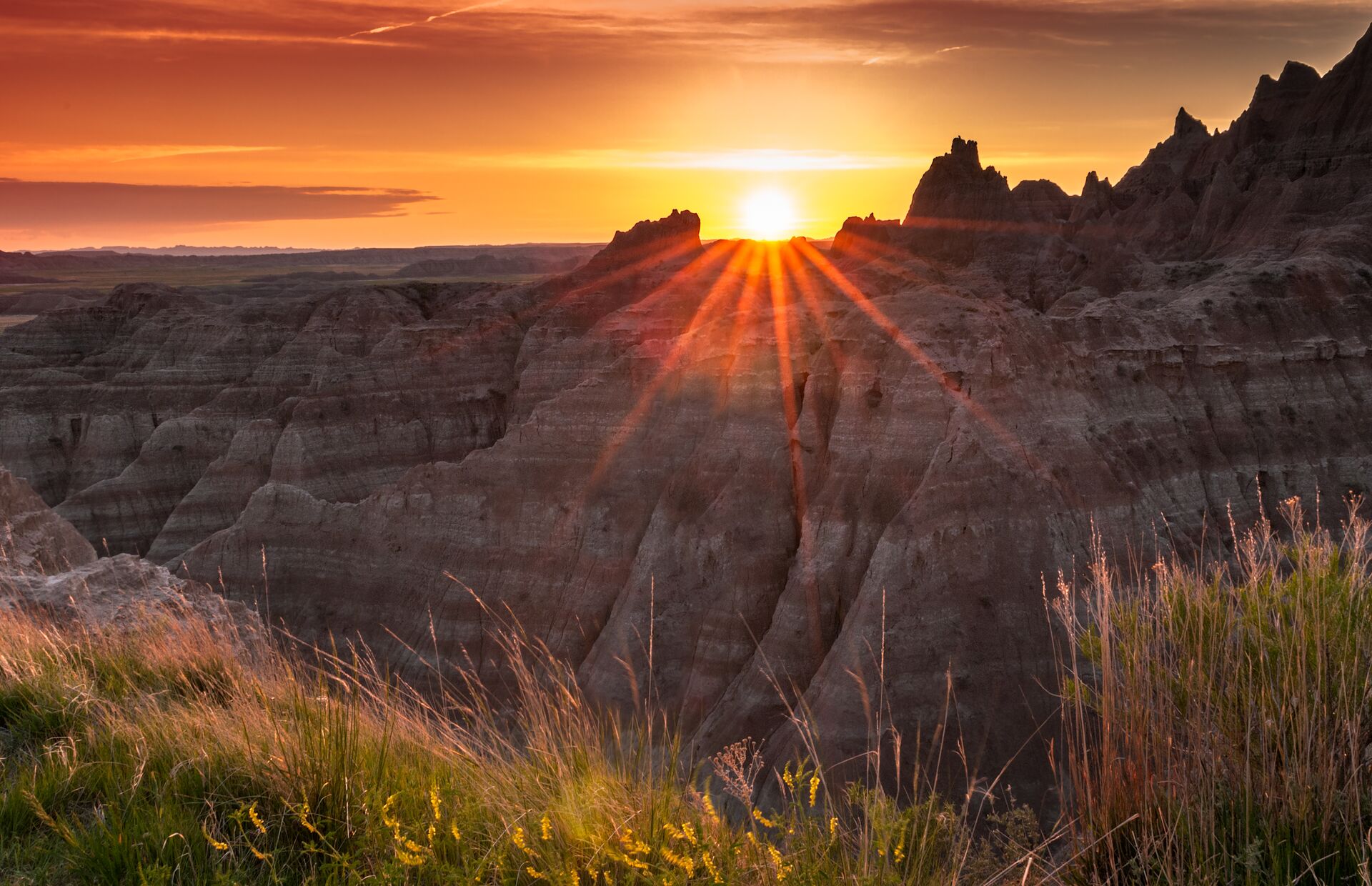 Sunset over The Badlands of South Dakota, USA