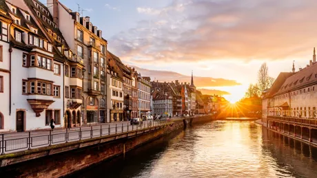 The old town in Strasbourg, France at sunset