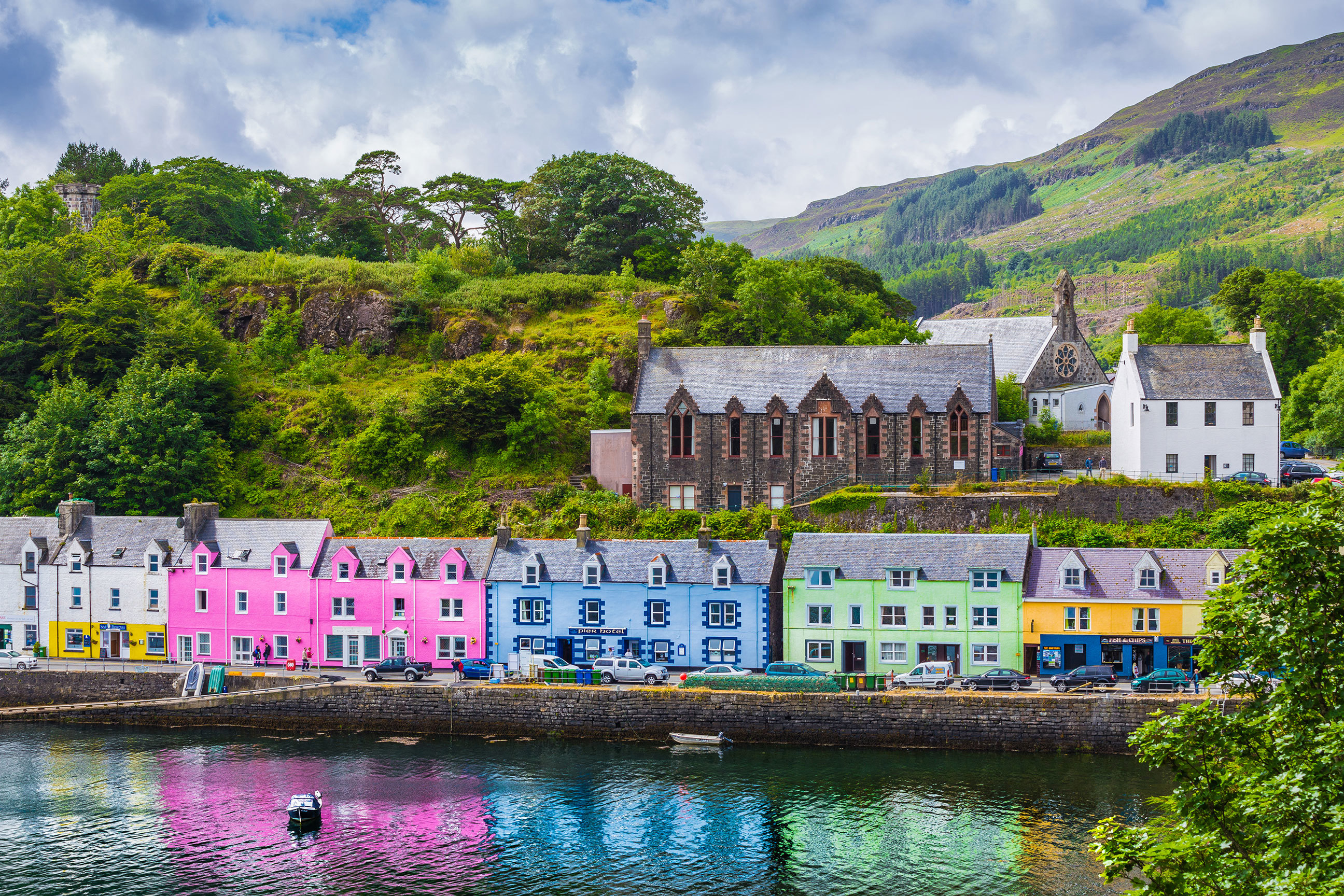 The colourful houses of Portree, Scotland, UK