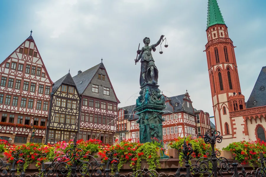 Fountain Of Justice At Romergerg in Frankfurt Germany