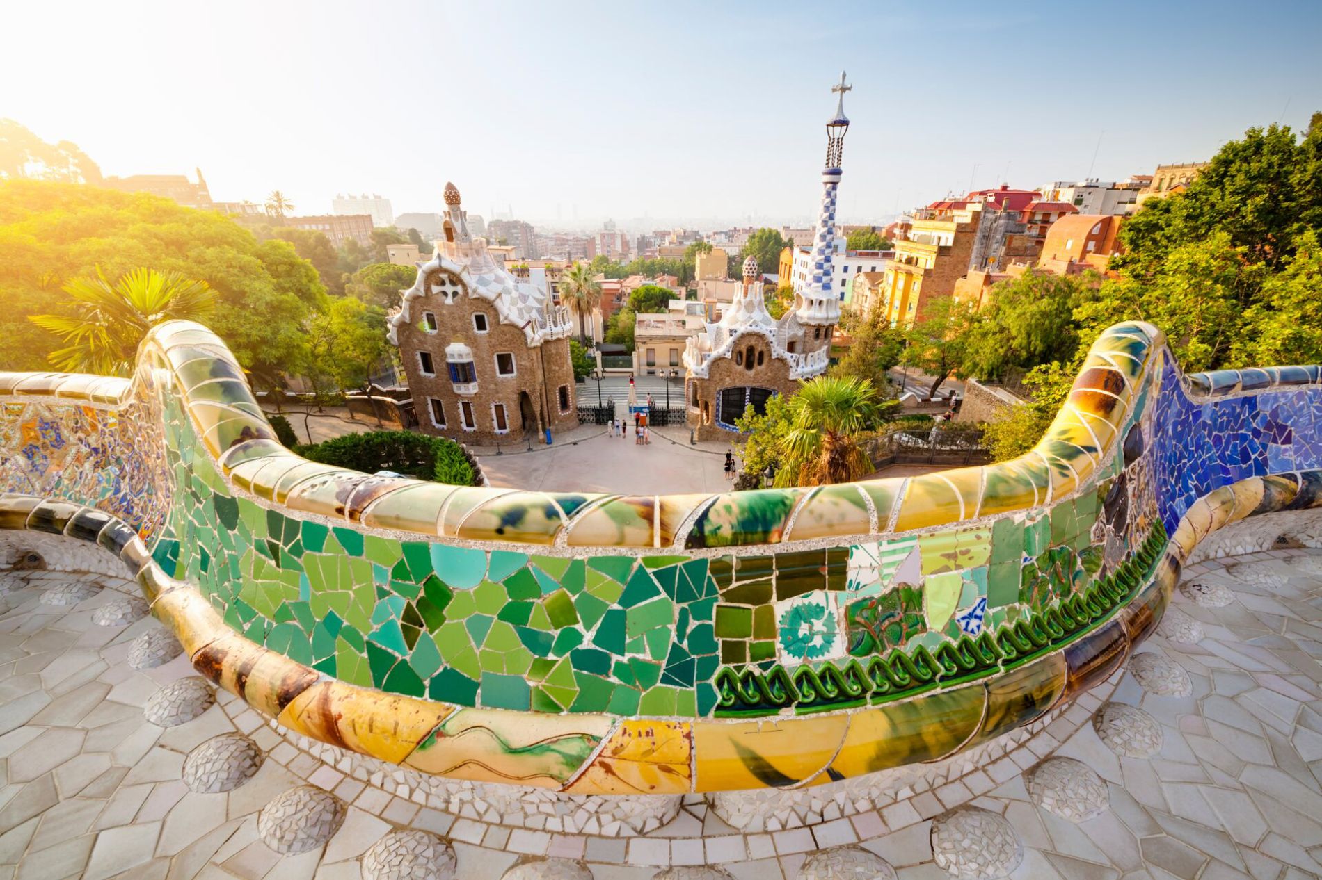Colourful Mosaic Wall in old part of Barcelona, Spain