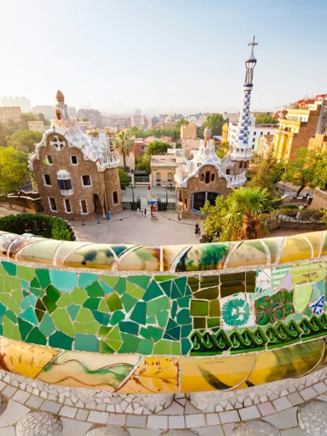 Colourful Mosaic Wall in old part of Barcelona, Spain