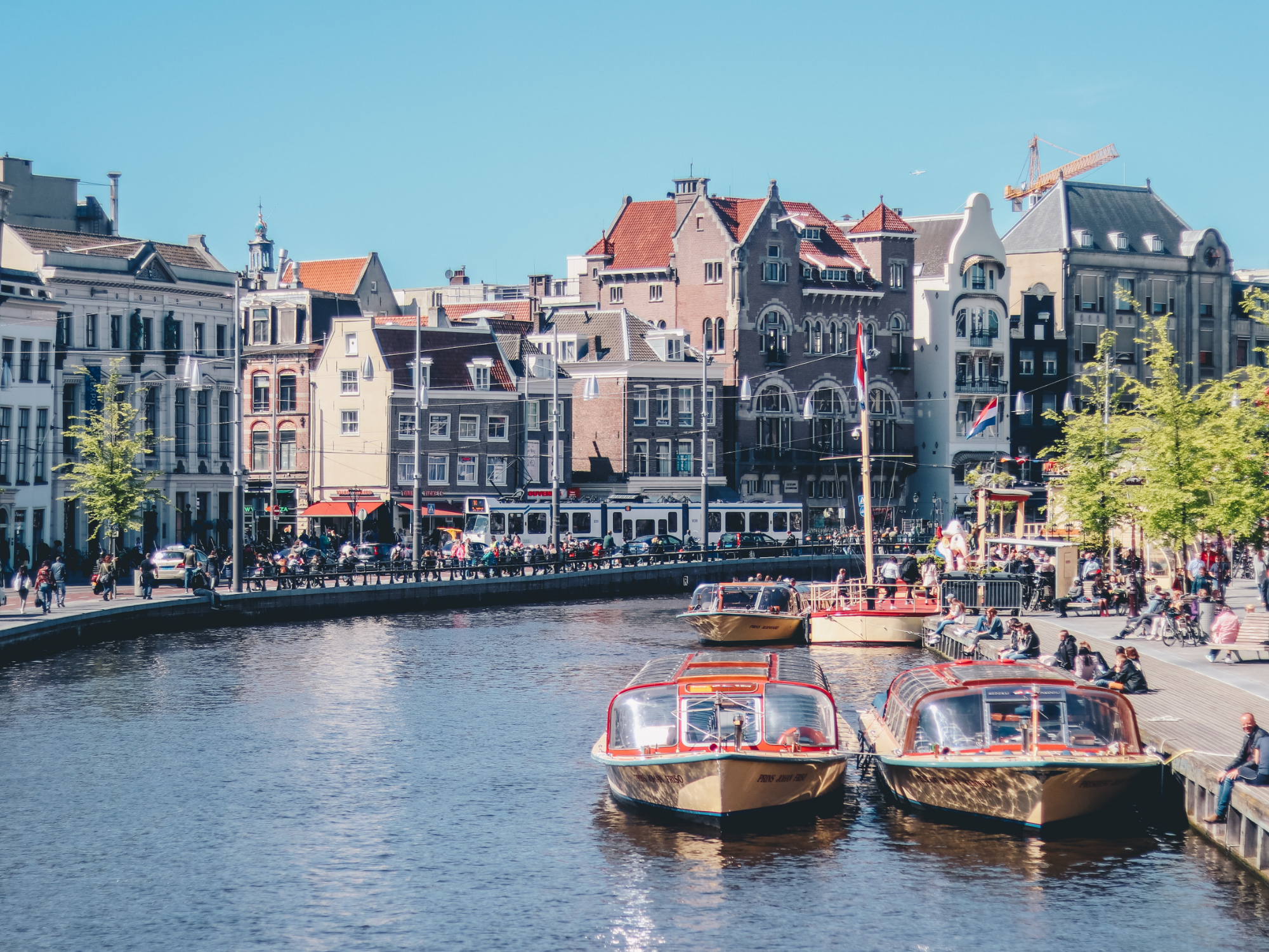 Old city canal in  Amsterdam, Netherlands