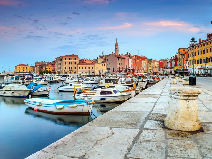 Beautiful Dawn With Rovinj Old Town Istria Region Croatia Europe