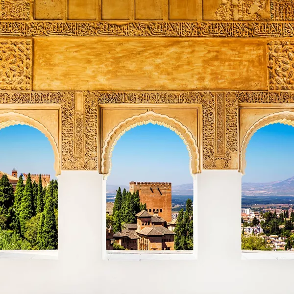 Through the windows of the Alhambra in Granada, Spain
