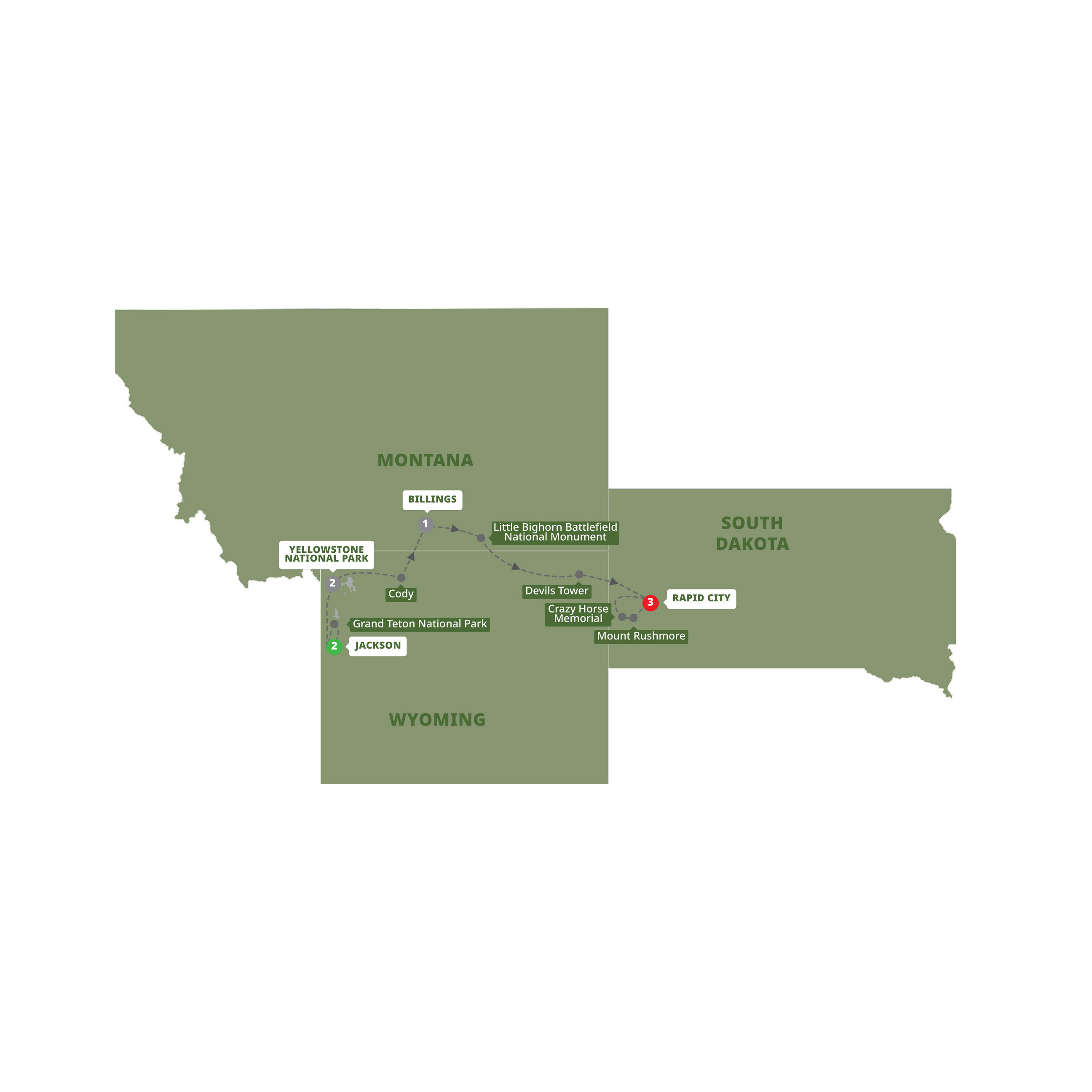 National Parks Wonders Guided Tour Map 2026
