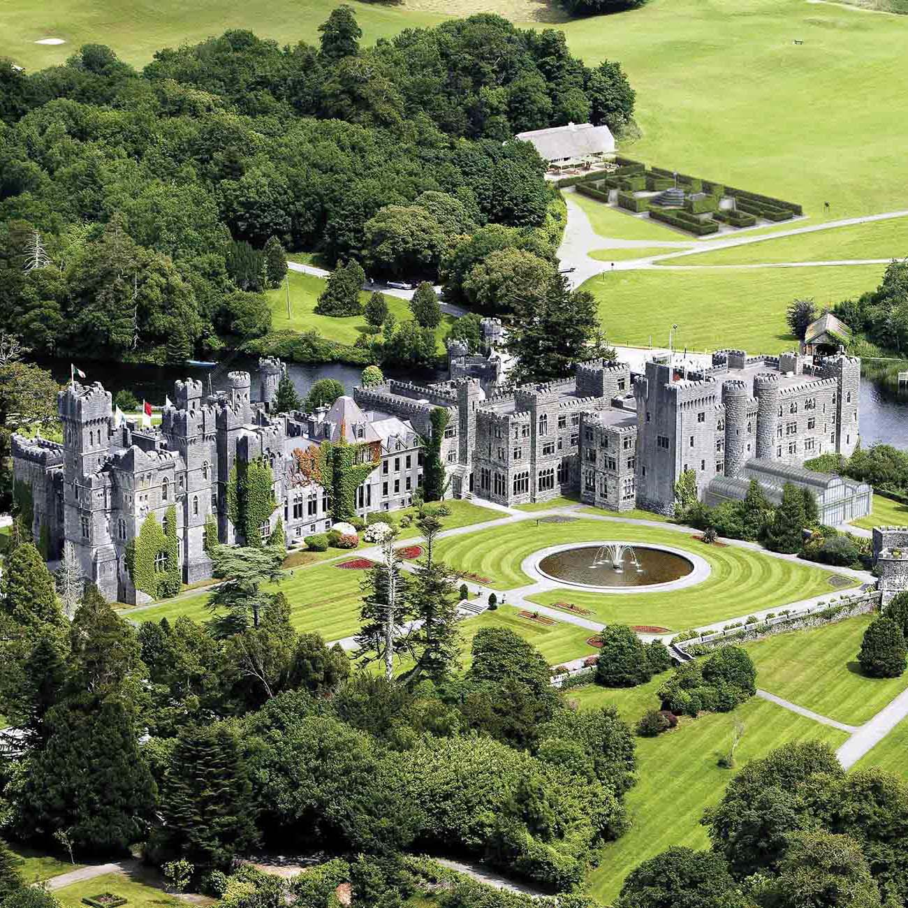 Scenic view of Ashford Castle in Ireland 