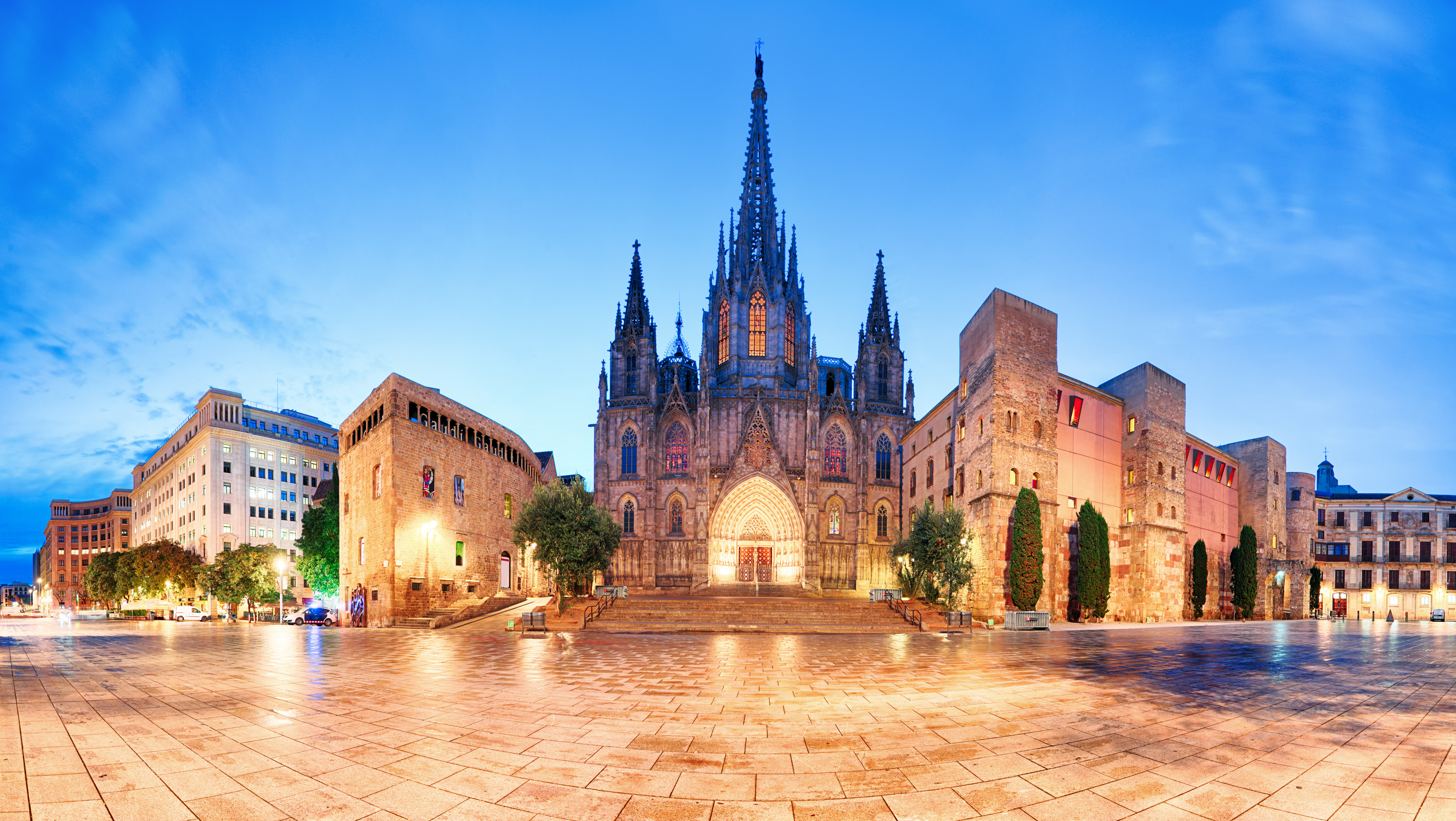 Cathedral Of Barcelona, Gothic City At Night, Panorama 510009106