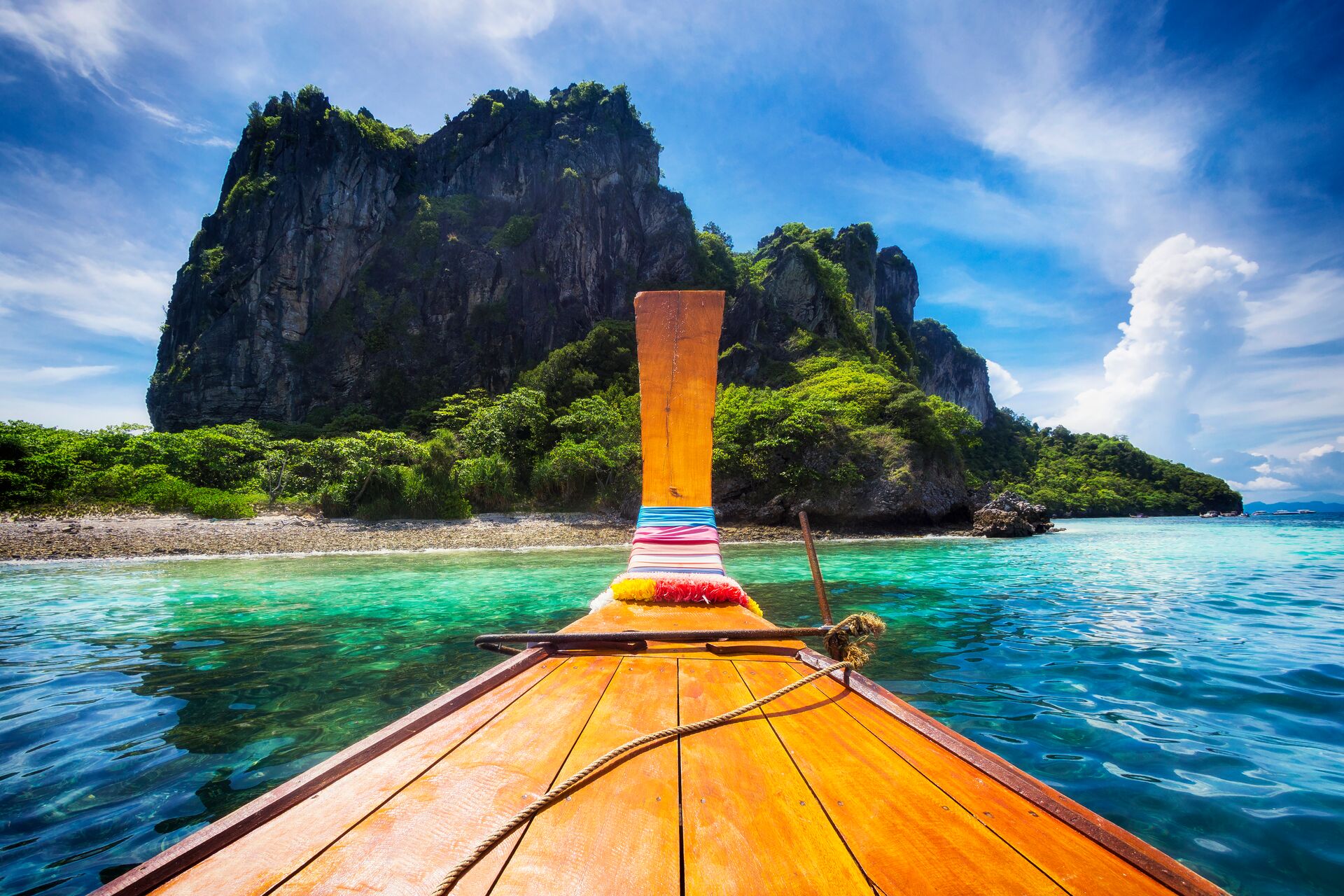 Large Long Tail Boat In Maya Bay, Koh Phi Phi, Thailand